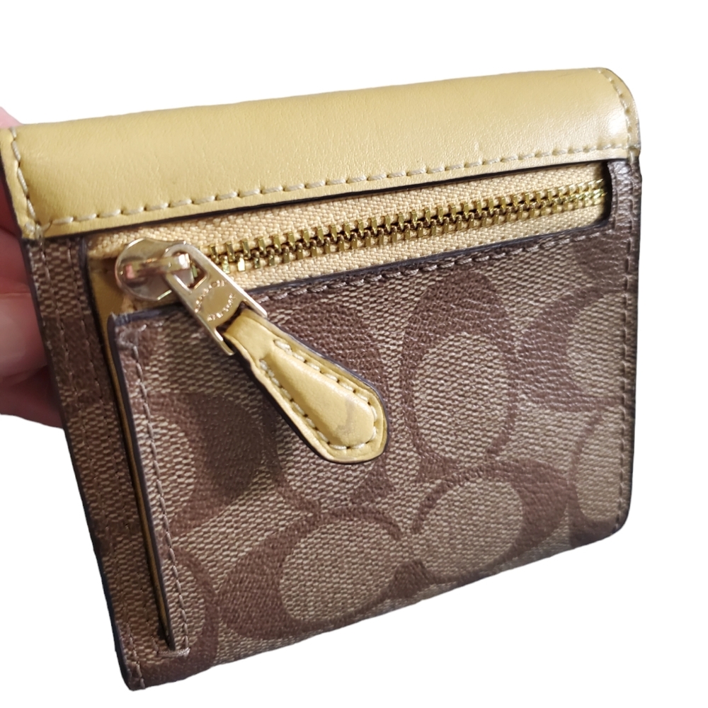 Coach Small Wallet In Signature Canvas & Yellow With Gold Hardware - Picture 8 of 8